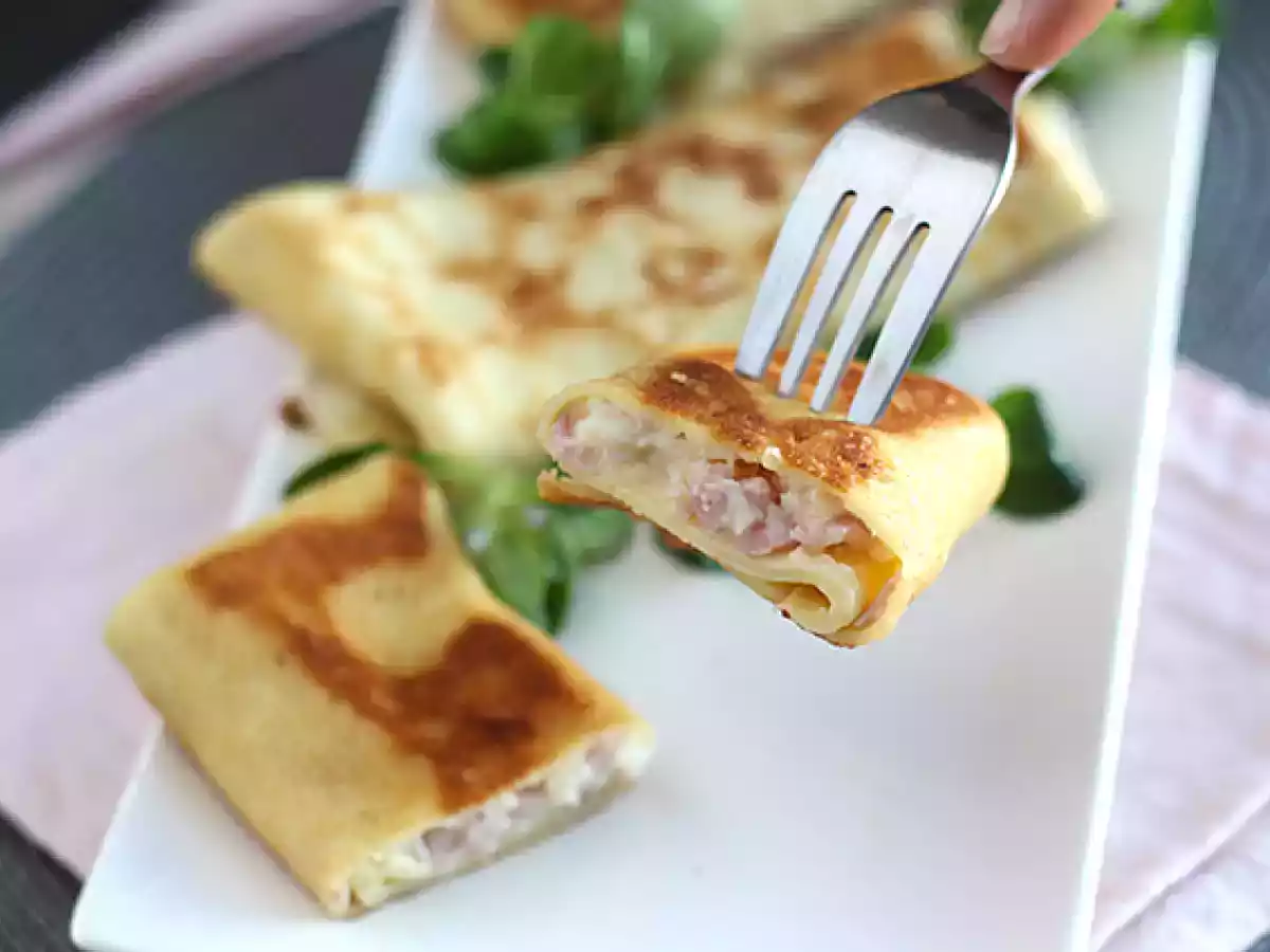 Pannenkoeken gevuld met béchamelsaus, kaas en ham - foto 5