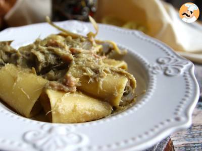 Pasta met artisjokken en spek, een lekker en gemakkelijk te bereiden voorgerecht - foto 4