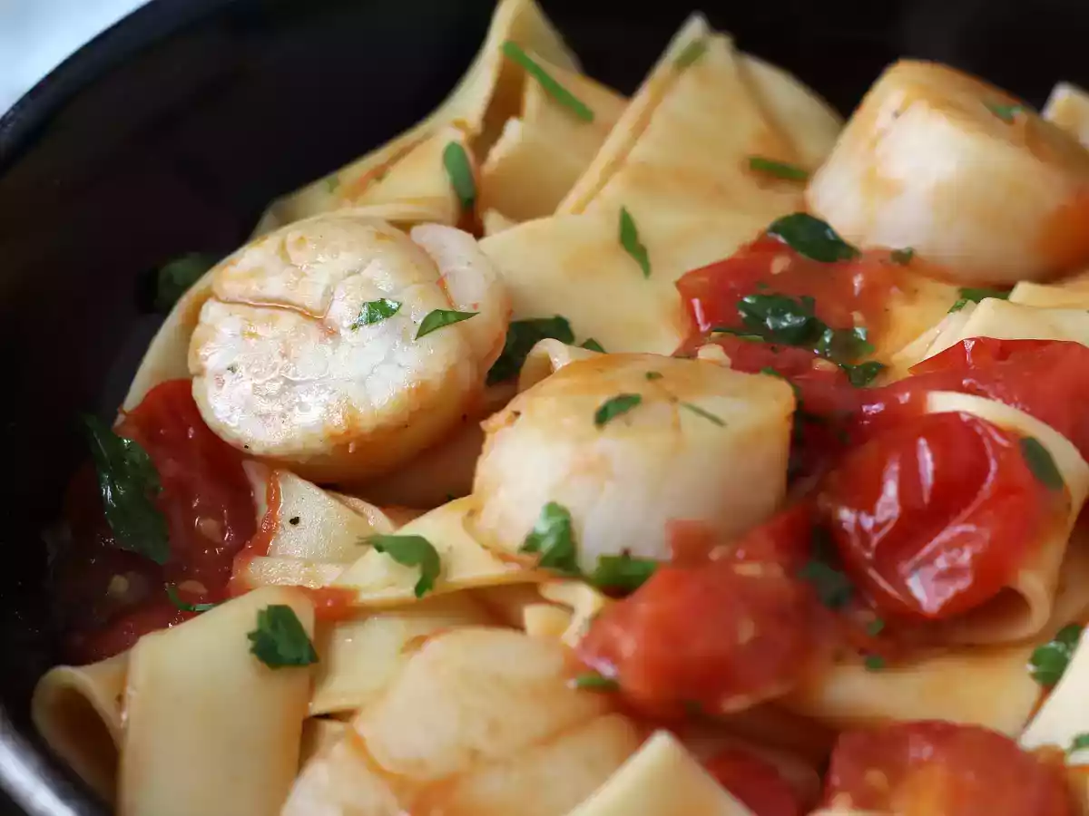 Pasta met sint-jakobsschelpen, een elegant voorgerecht met zeevruchten - foto 3