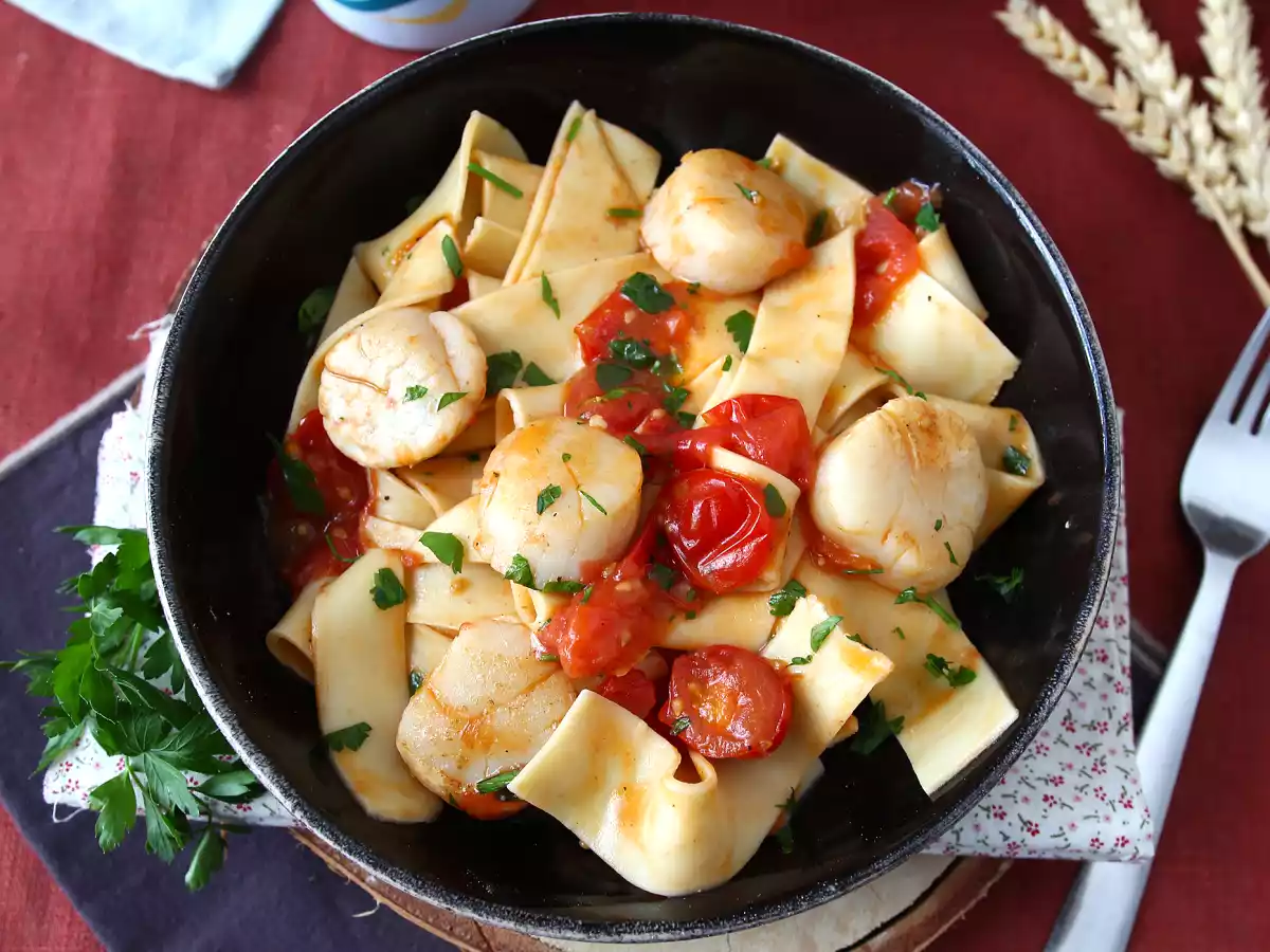 Pasta met sint-jakobsschelpen, een elegant voorgerecht met zeevruchten - foto 4