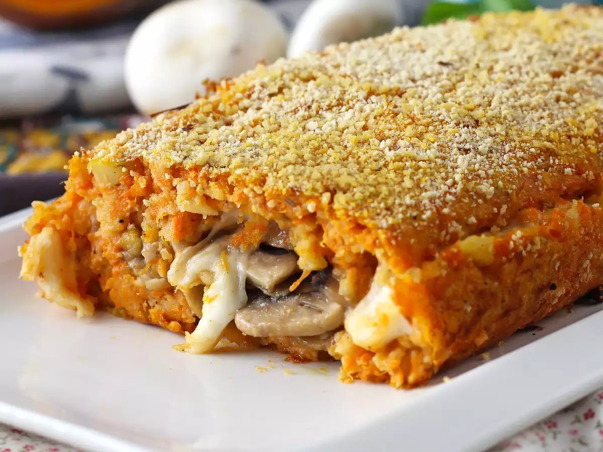 Pompoengehaktbrood met champignons en smeuïge scamorza: een lekker en eenvoudig ovengerecht