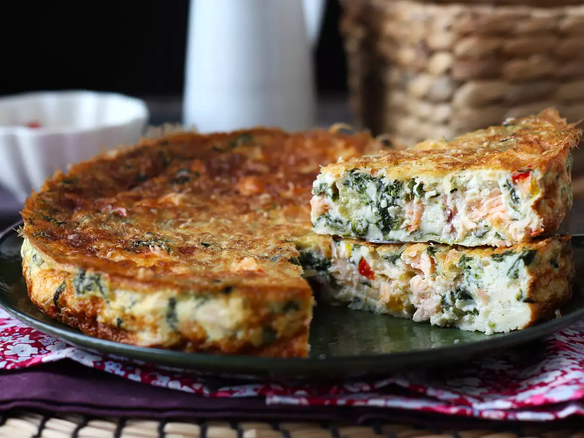 Quiche zonder korst met zalm, spinazie en cottage cheese - foto 4
