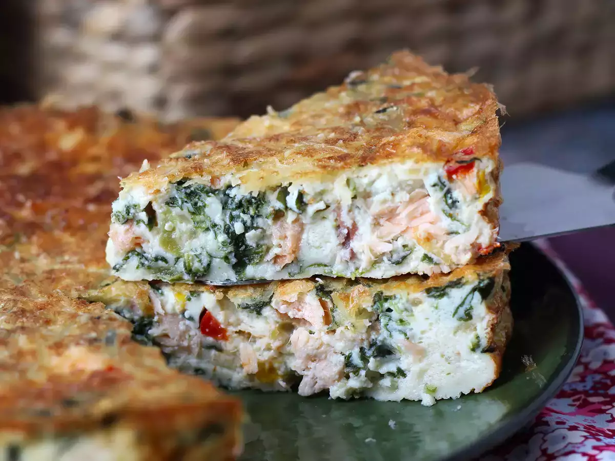 Quiche zonder korst met zalm, spinazie en cottage cheese - foto 5