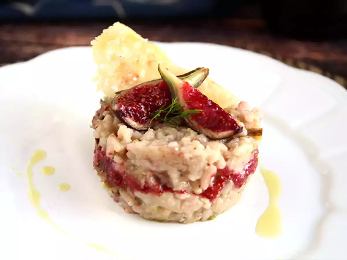 Risotto met vijgen, gorgonzola en ham