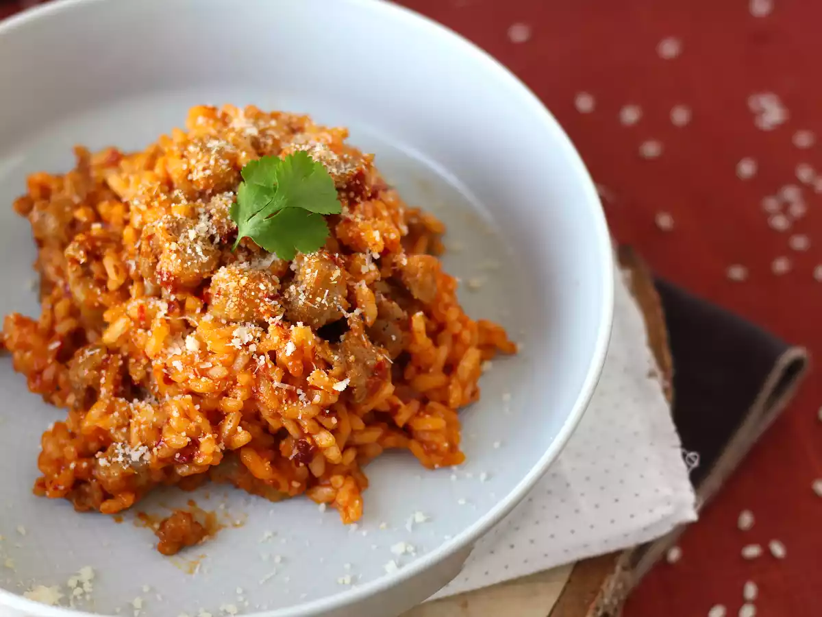 Risotto 'nduja en worst, een voorgerecht met intense smaak
