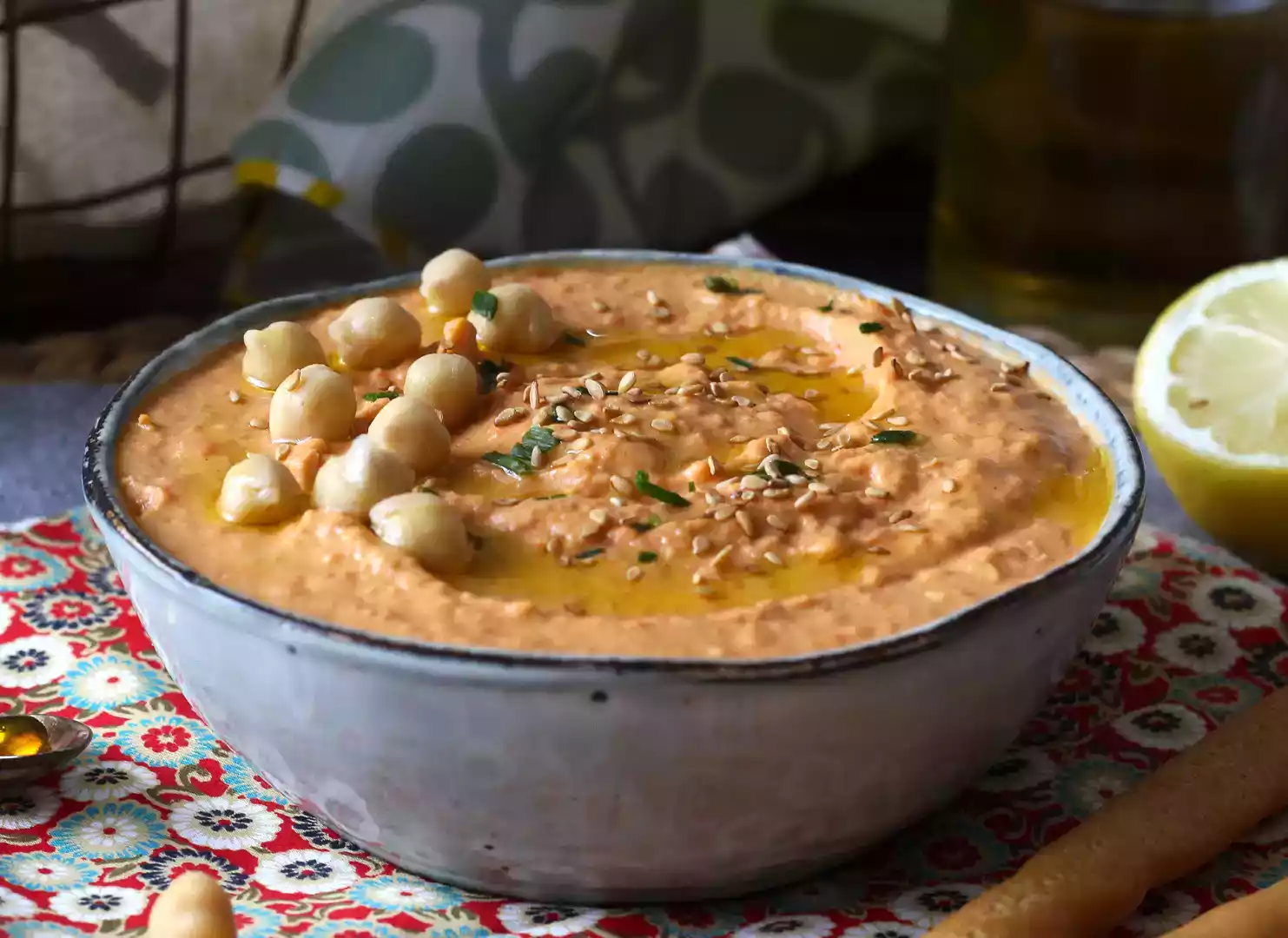 Humus Rood Rode peper hummus recept