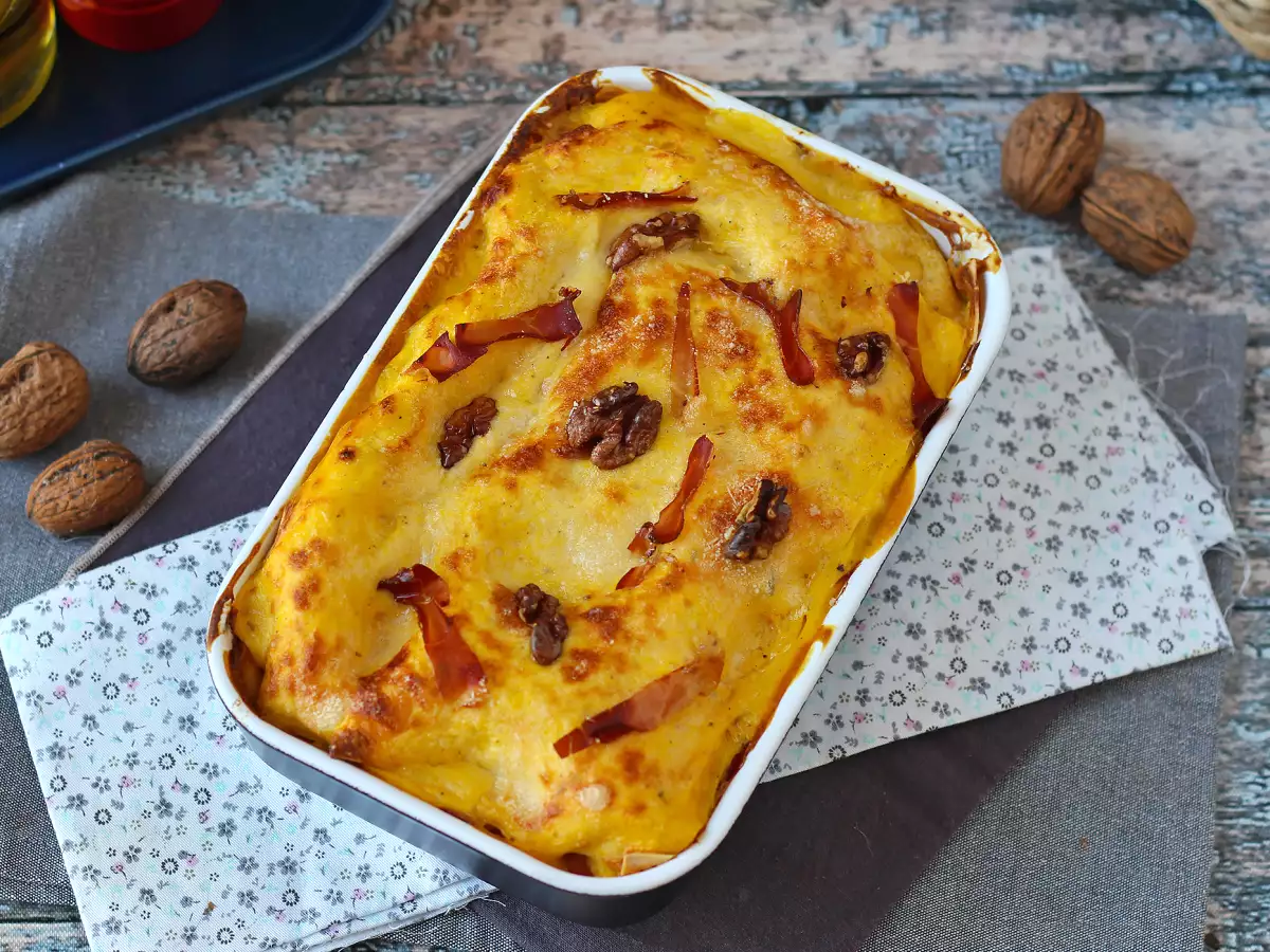 Romige lasagne met pompoen, speck en knapperige walnoten - foto 3
