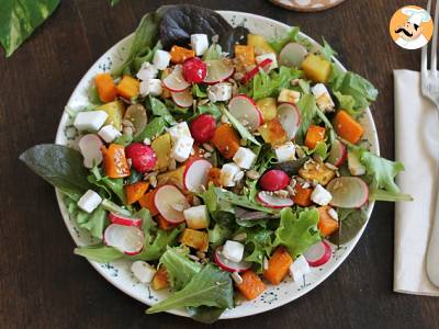 Salade van butternut, aardappel, radijs en feta