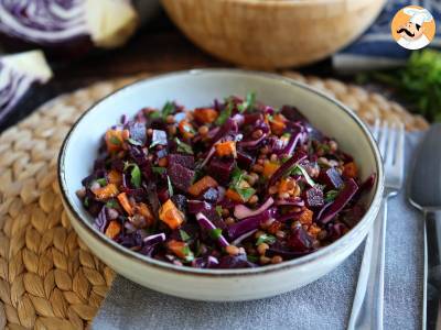 Salade van linzen, butternut, rode kool, rode biet en peterselie (perfect voor de herfst/winter)