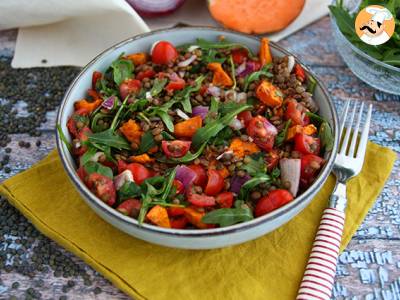 Salade van linzen en zoete aardappel