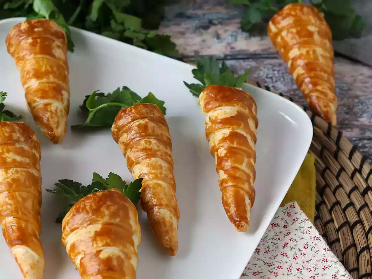 Schattige bladerdeegworteltjes voor een paasaperitief: geitenkaas en zongedroogde tomaatjes - foto 2