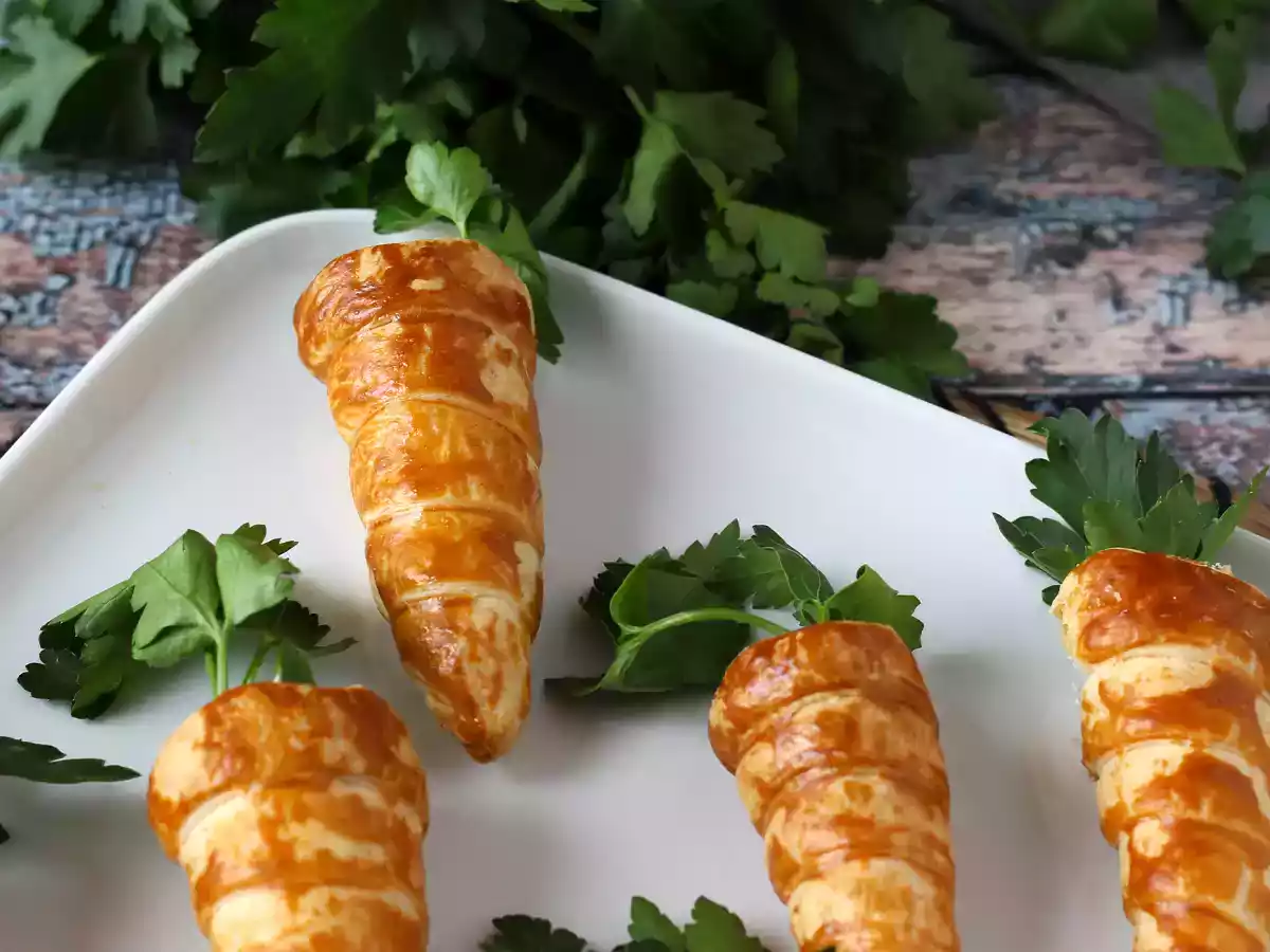 Schattige bladerdeegworteltjes voor een paasaperitief: geitenkaas en zongedroogde tomaatjes - foto 3