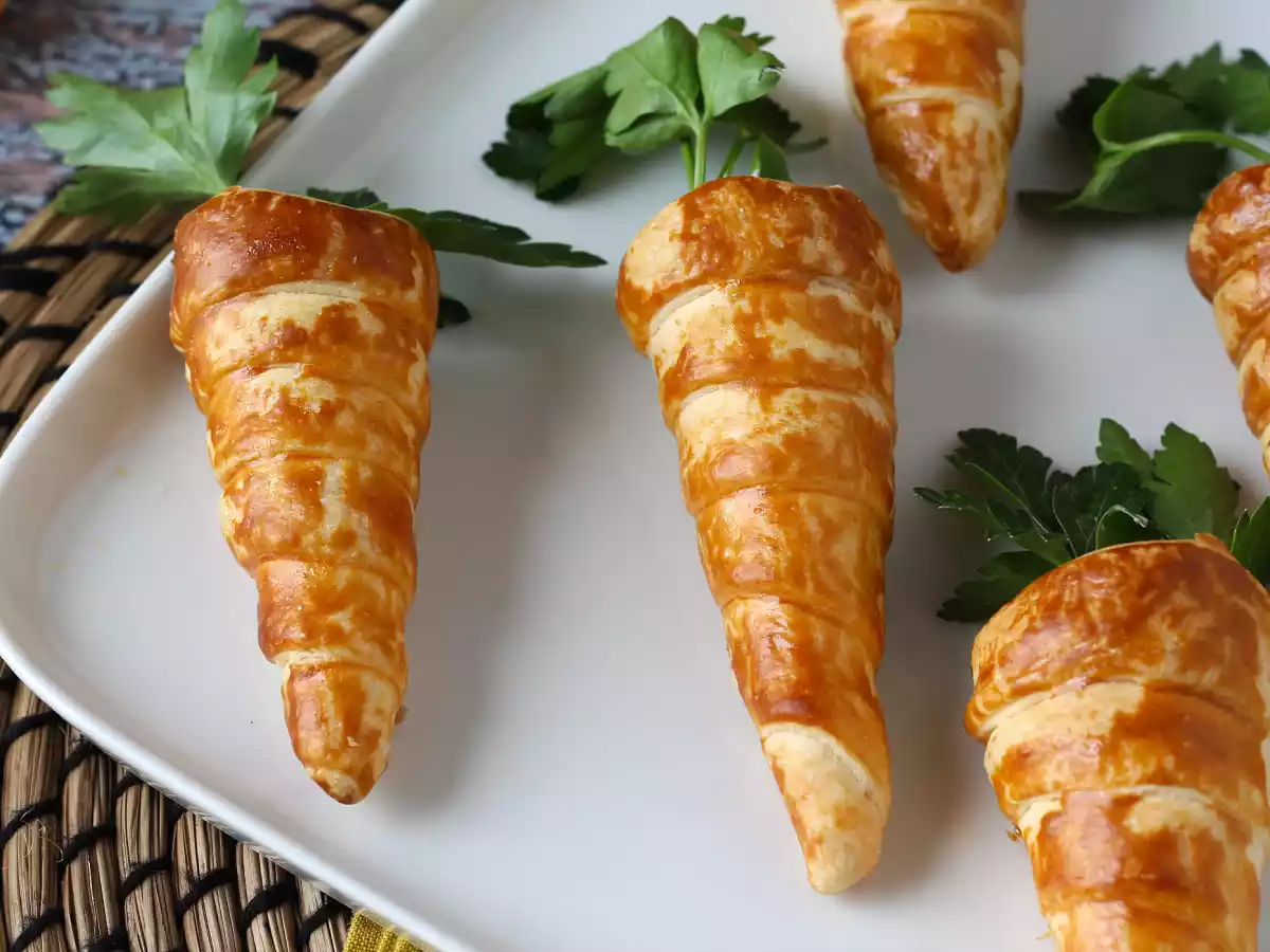 Schattige bladerdeegworteltjes voor een paasaperitief: geitenkaas en zongedroogde tomaatjes - foto 5