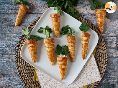 Schattige bladerdeegworteltjes voor een paasaperitief: geitenkaas en zongedroogde tomaatjes - foto 4