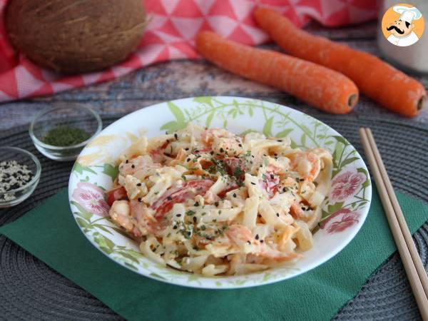 Thaise Pasta (macaroni met kokosroom, garnalen en groenten)