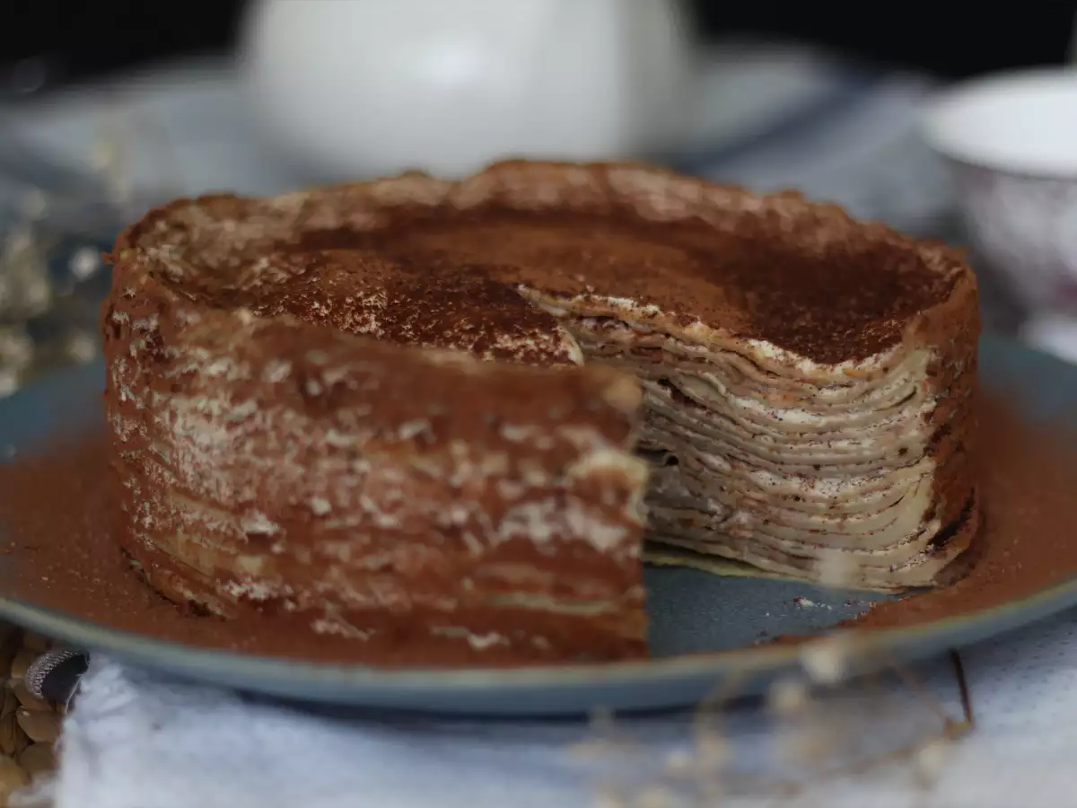Tiramisu-pannenkoekentaart met koffie en cacao - foto 5