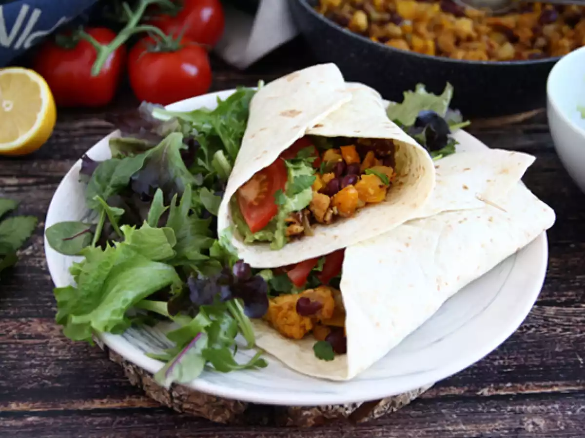 Vegetarische fajita's met textuur soja-eiwit