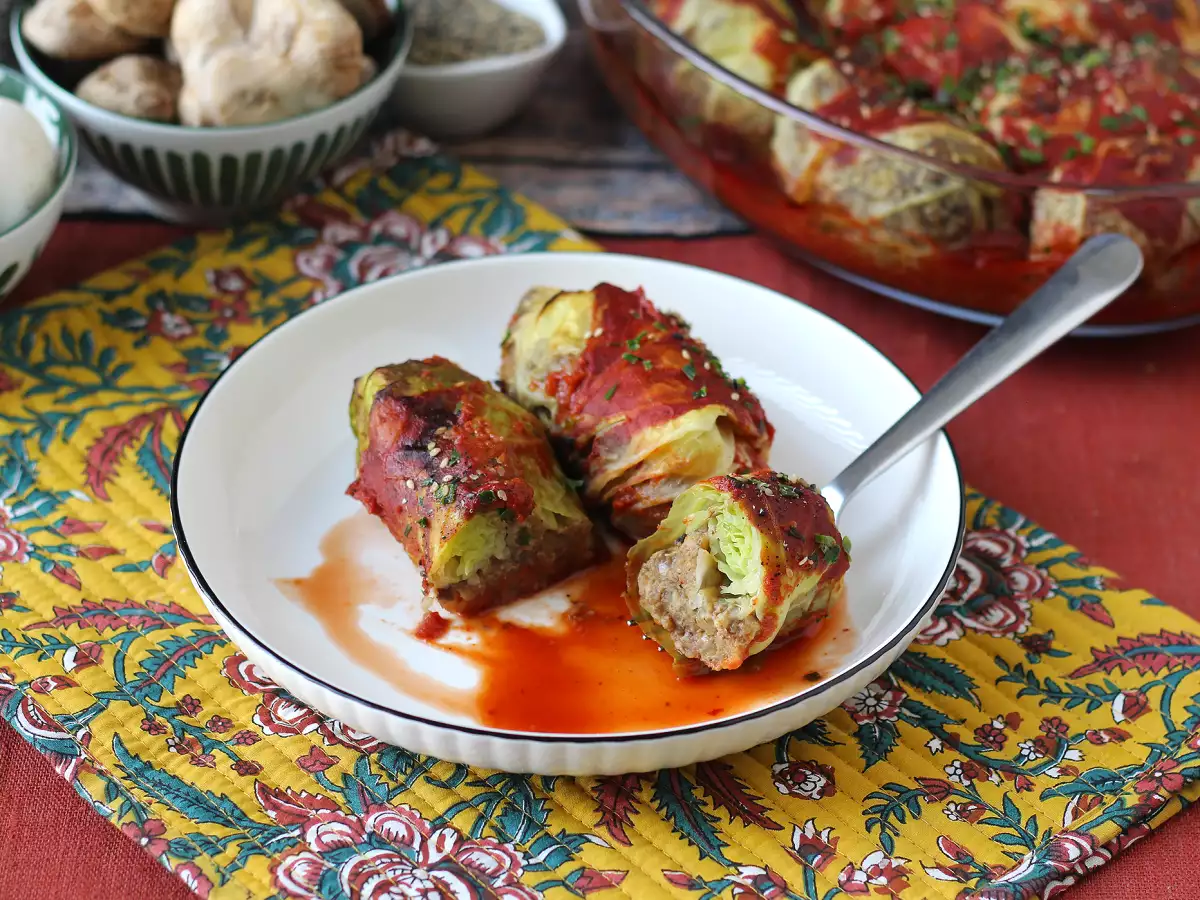 Vegetarische gevulde koolrolletjes met champignons, rijst en miso - foto 6