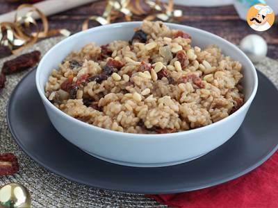 Vegetarische risotto met zongedroogde tomaten en champignons