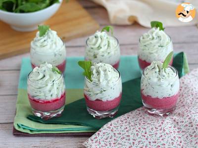 Verrines met mousse van rode biet en rucola