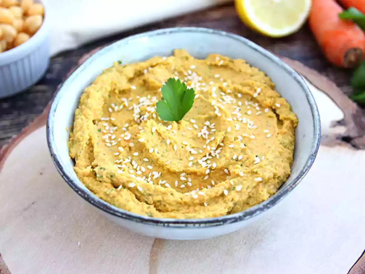 Wortelhummus met een vleugje zoetheid