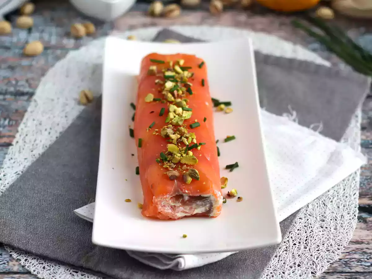 Zalmrolletje met ricotta en pistachenoten