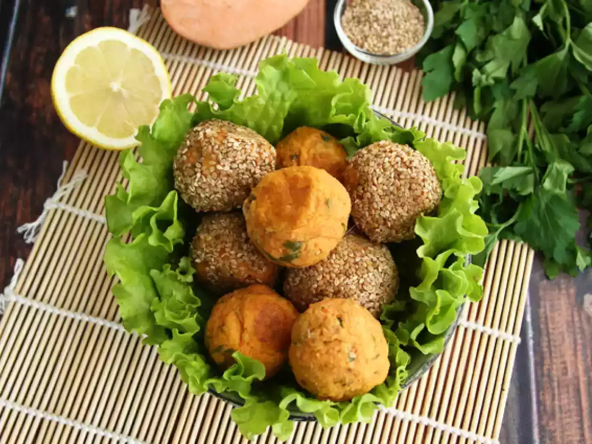 Zoete aardappel falafel